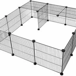 EUGAD Freigehege, DIY 16 Platten Schwarz Laufstall Kleintiere Schwarz 109x109x39cm