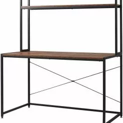 EUGAD Schreibtisch, PC-Tisch Bürotisch Arbeitstisch mit Bücherregal Holz 120x60x140 cm Schwarz-Marmor Schwarz-Vintage