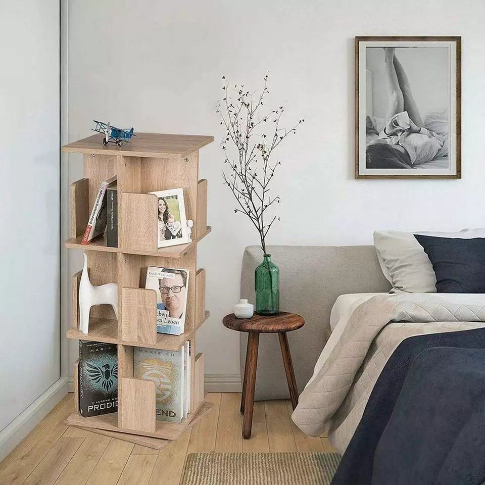 EUGAD Bücherregal, Raumteiler Standregal mit 3 Ebenen, 360° frei drehbar, MDF, Natur 2 EUGAD Bücherregal, Raumteiler Standregal mit 3 Ebenen, 360° frei drehbar, MDF, Natur – Bild 2