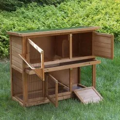 EUGAD Tierhaus, Hasenstall Kaninchenstall Hasenkäfig Kleintierstall Meerschweinchen Massivholz Hellrot 120 x 50 x 100,5 cm Grau-Wei&szlig;, Hellbraun -Eugad Möbel Einkaufen c9852cd9 4d6d 406c 90bb bc71d0bc25b2