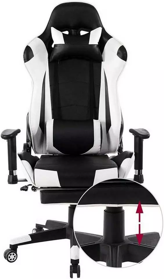EUGAD Gaming Chair, Bürostuhl Schreibtischstuhl, Kunstleder, mit Ledenkissen Kopfstütze einstellbaren Armlehnen Weiß Grau, Rot, Weiß 4 EUGAD Gaming Chair, Bürostuhl Schreibtischstuhl, Kunstleder, mit Ledenkissen Kopfstütze einstellbaren Armlehnen Weiß Grau, Rot, Weiß – Bild 4