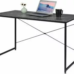 EUGAD Schreibtisch, mit Bücherregal 120x60x70 cm Schwarz Marmor Holz Vintage -Eugad Möbel Einkaufen ca01783f 301f 5183 94a6 57b4eecd8aad