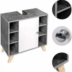 EUGAD Waschbeckenunterschrank Unterschrank Badezimmerschrank mit Tür 60 x 30 x 62 cm Grau-Weiß -Eugad Möbel Einkaufen ca400535 2ab1 5f8b b899 f6ddf01c68a2