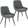 EUGAD Polsterstuhl (2 Stück), Esszimmerstühle aus Leinen mit stabilen Metallbeinen, mit Rückenlehne und gepolsterter Sitzfläche Dunkelgrau, Hellgrau