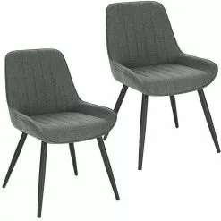 EUGAD Polsterstuhl (2 Stück), Esszimmerstühle aus Leinen mit stabilen Metallbeinen, mit Rückenlehne und gepolsterter Sitzfläche Dunkelgrau, Hellgrau