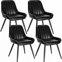 EUGAD Esszimmerstuhl, 4 Stücke Retro Küchenstuhl Sitzfläche aus PU mit Metallbeine Schwarz Braun, Dunkelbraun, Dunkelgrün, Grau