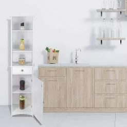 EUGAD Hochschrank Badschrank Eckschrank, Breite/Höhe: 23/165 cm, Holz, mit 1 Schubkasten -Eugad Möbel Einkaufen cb36c866 a44d 5dad a489 ca2ebac4adda