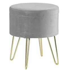 EUGAD Sitzhocker, Samthocker mit Stauraum, rund, mit stabilen goldenen Metallfüßen, Türkis Dunkelgrau, Dunkelgrün, Hellgrau, Rosa, Türkis -Eugad Möbel Einkaufen cd005715 7f12 55d7 b6e5 4fac28684d39