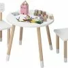 EUGAD Sitzgruppe, Kindertisch mit Stühle, 3tlg. Kindersitzgruppe Kindermöbel, 1 Kindertisch und 2 Kinderstühlen Tischset rund in Katzenform aus MDF und Kiefernholz im Kinderzimmer, Weiß