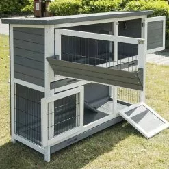 EUGAD Tierhaus, Hasenstall Kaninchenstall Hasenkäfig Kleintierstall Meerschweinchen Massivholz Hellrot 120 x 50 x 100,5 cm Grau-Wei&szlig;, Hellbraun -Eugad Möbel Einkaufen ce49bf5b 1414 4752 a84b 2307797477c1