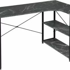 EUGAD Schreibtisch, mit Bücherregal 120x74x71,5 cm Schwarz Marmor Holz Vintage