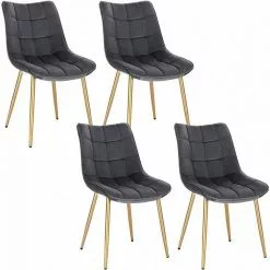 EUGAD Esszimmerstuhl, 4er-Set Küchenstühle Wohnzimmerstuhl mit Rückenlehne, Samt Sitzfläche, Gold Beine Grau Dunkelgrün, Rosa, Schwarz
