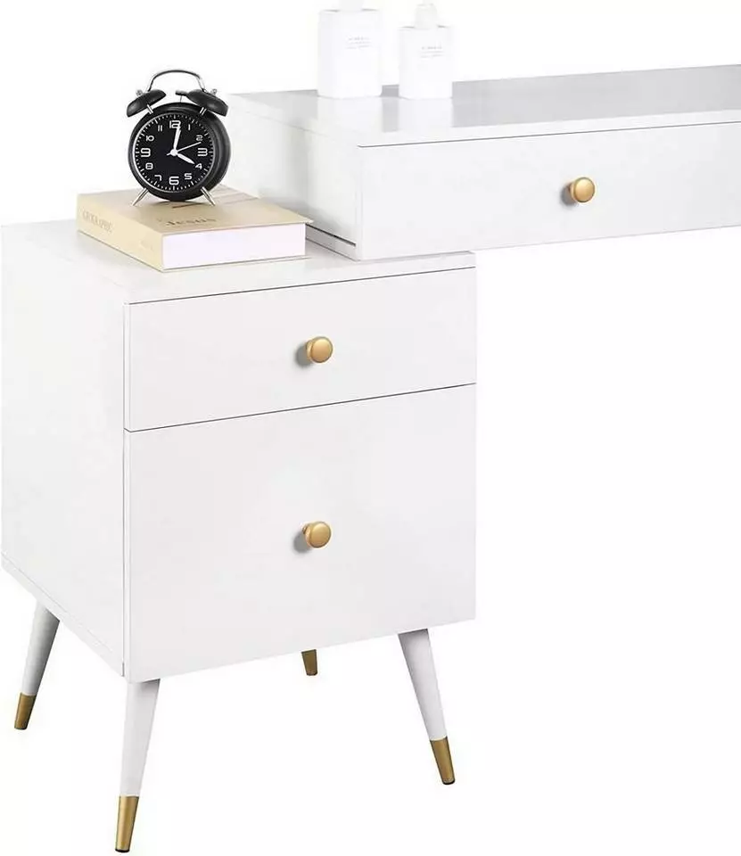 EUGAD Schminktisch (1-St), Schminktisch mit Hocker und Spiegel, Frisiertisch mit 4 Schubladen und Kosmetiktisch Frisierkommode für Schlafzimmer, Weiß Gold 9 EUGAD Schminktisch (1-St), Schminktisch mit Hocker und Spiegel, Frisiertisch mit 4 Schubladen und Kosmetiktisch Frisierkommode für Schlafzimmer, Weiß Gold – Bild 9