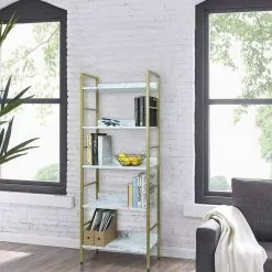 EUGAD Bücherregal, 1-tlg., Standregal, Küchenregal, 5 offenen Regalebenen, MDF, Metall, Schwarz Marmor Golden-Wei&szlig;er Marmor, Vintage -Eugad Möbel Einkaufen d0ac09f9 6740 4adc 9401 ba8217306c7c