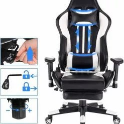 EUGAD Gaming-Stuhl (1 Stück), Racing Stuhl mit Fußstütze Racing Stuhl Drehstuhl Bürostuhl Schreibtischstuhl PC Stuhl mit Wippfunktion Höhenverstellbar Kunstleder Rot Grau, Wei&szlig; -Eugad Möbel Einkaufen d0bd3370 e080 5d25 81bb 3cf00c1ae196