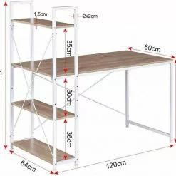 EUGAD Schreibtisch, Bürotisch mit Ablage Holz Stahl 120x64x120cm (BxTxH) Hell Eiche+schwarz Dunkel Buche-Schwarz, Hell Eiche-Schwarz, Hell Eiche-Wei&szlig; -Eugad Möbel Einkaufen d0d16cca 20aa 5162 b0a9 ae1ad21969ef
