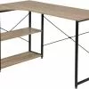 EUGAD Schreibtisch, PC-Tisch Bürotisch Arbeitstisch mit Bücherregal Holz 120x74x71,5 cm Hell Eiche Holz Vintage, Wei&szlig;+Hell Eiche