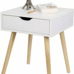 EUGAD Nachttisch, Beistelltisch mit Schublade Nachtkommode, Holzbeine MDF, Grau Wei&szlig; -Eugad Möbel Einkaufen d100e3c8 c0fa 50d3 b2c8 17414eb3bd5a