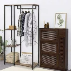 EUGAD Kleiderständer, Garderobenständer Hängeregal mit Schuhregal Holz Metall Schwarz-Hell Eiche Schwarz-Vintage, Weiß-Eiche -Eugad Möbel Einkaufen d13cdccd 4ecc 5efa 98c3 eaa733eca55a