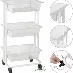 EUGAD Beistellwagen »0030CC«, Rollwagen Küchewagen 3 Gitterkörbe, Rolle mit Bremse 40x76x30 cm Weiß -Eugad Möbel Einkaufen d1b95853 b5d7 5517 9092 7bd36ca721c8