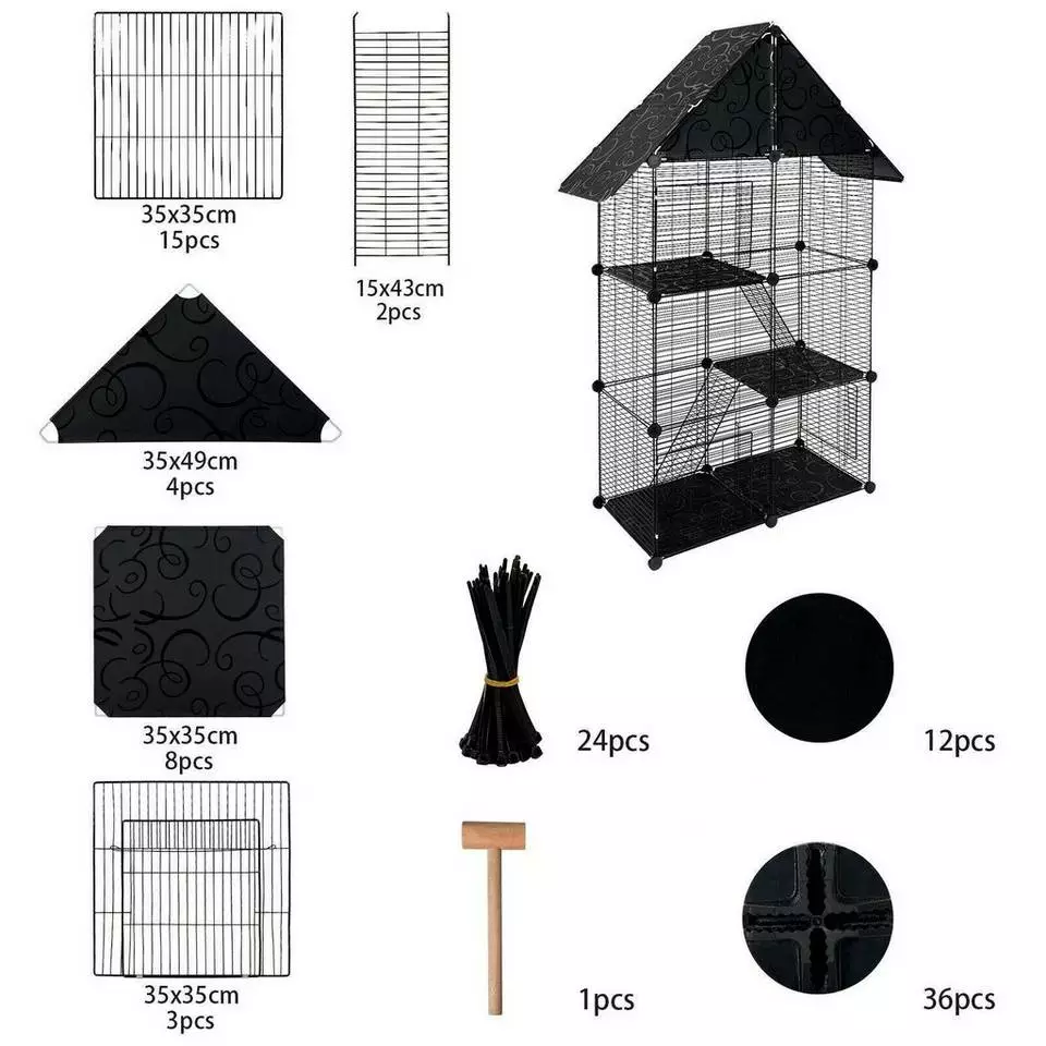 EUGAD Freigehege, Kleintierkäfig Katzenkäfig Schwarz 75x39x145cm 5 EUGAD Freigehege, Kleintierkäfig Katzenkäfig Schwarz 75x39x145cm – Bild 5