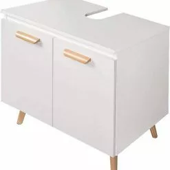 EUGAD Waschbeckenunterschrank Badschrank Unterschrank mit 2 Türe Weiß Grau, Schwarz, Weiß