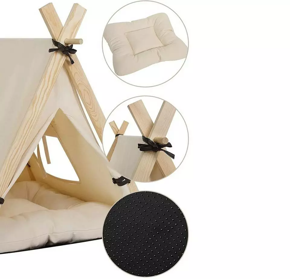 EUGAD Tierhaus, Tipi Hundezelt Katzenzelt 45x55x45cm Kätzchen Chihuahua Havaneser Kaninchen mit Kissen abnehmbar waschbar faltbar Weiß 6 EUGAD Tierhaus, Tipi Hundezelt Katzenzelt 45x55x45cm Kätzchen Chihuahua Havaneser Kaninchen mit Kissen abnehmbar waschbar faltbar Weiß – Bild 6