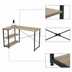 EUGAD Schreibtisch, Computertisch Büromöbel Couchtisch mit Ablage Holz Stahl Schwarz+Beigebraun Industrie-design -Eugad Möbel Einkaufen d4e1a132 778c 514c 865a 3a05d7c9e206