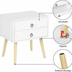 EUGAD Nachttisch, 2er-Set Beistelltisch mit 2 Schubladen Nachtkommode Nachtschrank Holzbeine MDF 46x35x50cm Weiß Grau, Weiß 20 EUGAD Nachttisch, 2er-Set Beistelltisch mit 2 Schubladen Nachtkommode Nachtschrank Holzbeine MDF 46x35x50cm Weiß Grau, Weiß -Eugad Möbel Einkaufen d50efe57 ee9d 5573 a4b2 bca81be4d3fd
