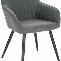 EUGAD Esszimmerstuhl, Küchenstuhl aus Leinen mit Armlehne Dunkelgrau, Hellgrau