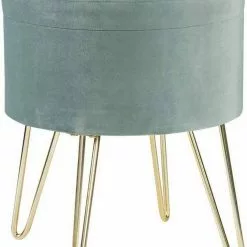EUGAD Sitzhocker, Samthocker mit Stauraum, rund, mit stabilen goldenen Metallfüßen, Türkis Dunkelgrau, Dunkelgrün, Hellgrau, Rosa, Türkis -Eugad Möbel Einkaufen d5c9b265 0984 508c 972b cd244d455f78