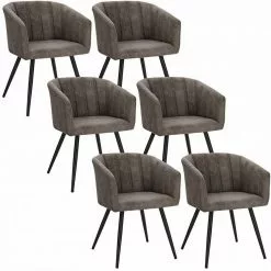 EUGAD 4-Fußstuhl, 6er-Set Esszimmerstuhl Polsterstuhl aus Stoffbezug Grau Dunkelbraun