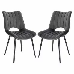 EUGAD Esszimmerstuhl (2 Stück), Küchenstuhl, Polsterstuhl, Wohnzimmerstuhl ohne Armlehne, Metallbeine, Samt, Dunkelgrau Hellgrau, Schwarz