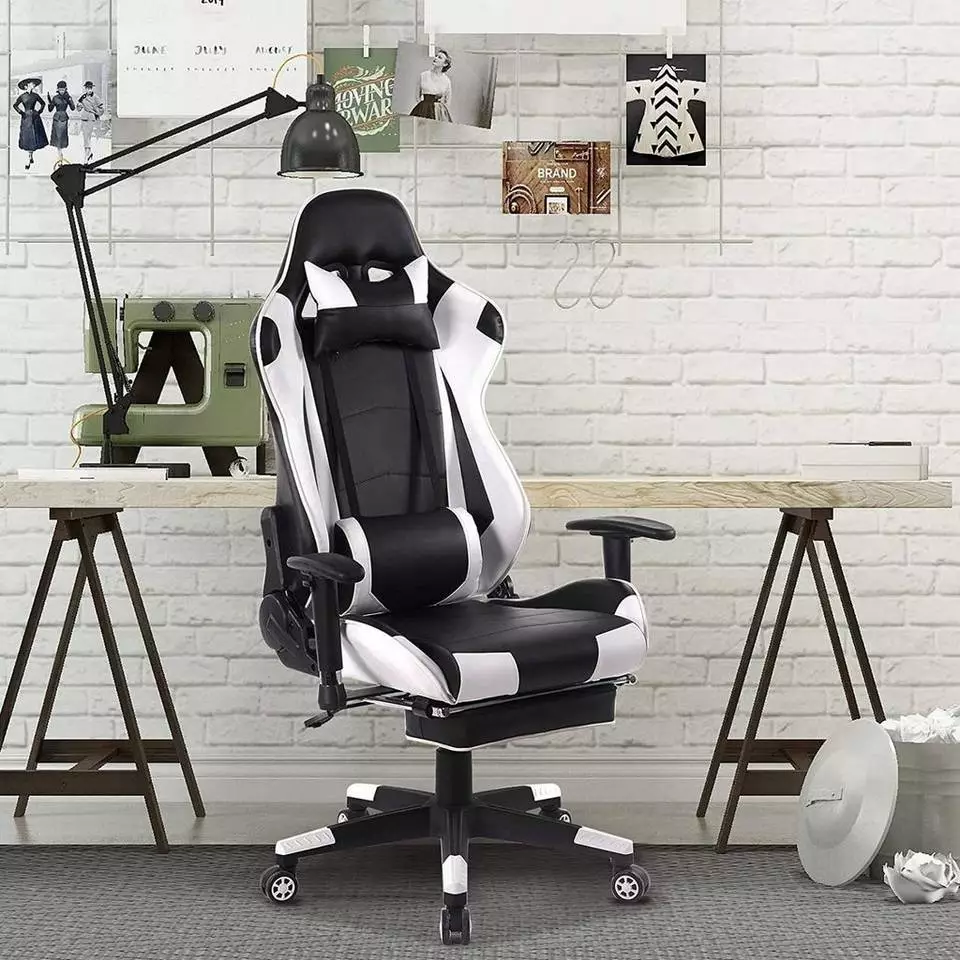 EUGAD Gaming Chair, Bürostuhl Schreibtischstuhl, Kunstleder, mit Ledenkissen Kopfstütze einstellbaren Armlehnen Weiß Grau, Rot, Weiß 2 EUGAD Gaming Chair, Bürostuhl Schreibtischstuhl, Kunstleder, mit Ledenkissen Kopfstütze einstellbaren Armlehnen Weiß Grau, Rot, Weiß – Bild 2
