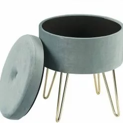 EUGAD Sitzhocker, Samthocker mit Stauraum, rund, mit stabilen goldenen Metallfüßen, Türkis Dunkelgrau, Dunkelgrün, Hellgrau, Rosa, Türkis