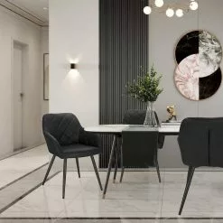 EUGAD Esszimmerstuhl (1 Stück), Wohnzimmerstuhl aus Stoff, Polsterstuhl mit Armlehnen und Rückenlehne, Gestell aus Metall Anthrazit, Braun, Grau -Eugad Möbel Einkaufen e01d9aab 0133 5514 a75c 4e58da89071a