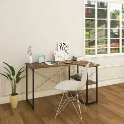 EUGAD Schreibtisch, Computertisch Büromöbel Couchtisch mit Ablage Holz Stahl Schwarz+Beigebraun Industrie-design -Eugad Möbel Einkaufen e1d6d23b 30b3 5688 831f a48e9f97c0bf