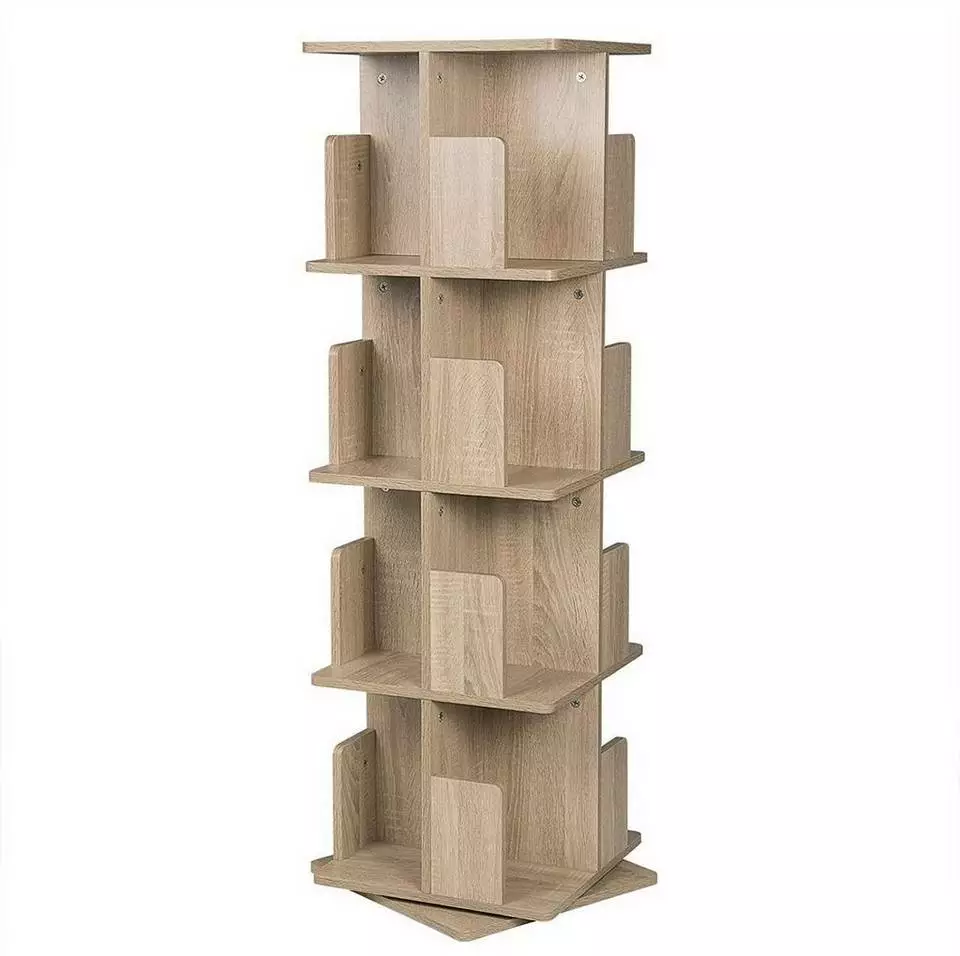 EUGAD Bücherregal, Raumteiler Standregal 360° frei drehbar, mit 4 Ebenen, MDF, Natur 1 EUGAD Bücherregal, Raumteiler Standregal 360° frei drehbar, mit 4 Ebenen, MDF, Natur