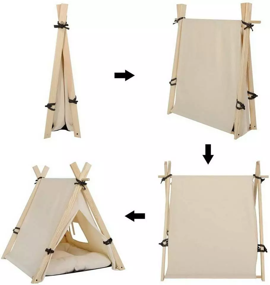 EUGAD Tierhaus, Tipi Hundezelt Katzenzelt 45x55x45cm Kätzchen Chihuahua Havaneser Kaninchen mit Kissen abnehmbar waschbar faltbar Weiß 14 EUGAD Tierhaus, Tipi Hundezelt Katzenzelt 45x55x45cm Kätzchen Chihuahua Havaneser Kaninchen mit Kissen abnehmbar waschbar faltbar Weiß – Bild 14