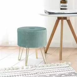 EUGAD Sitzhocker, Samthocker mit Stauraum, rund, mit stabilen goldenen Metallfüßen, Türkis Dunkelgrau, Dunkelgrün, Hellgrau, Rosa, Türkis -Eugad Möbel Einkaufen e5811976 b13e 596c 94c7 4906a91ad423