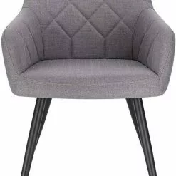 EUGAD Esszimmerstuhl, Polsterstuhl Leinen,mit Armlehnen Metallbeinen Dunkelgrau, Hellgrau