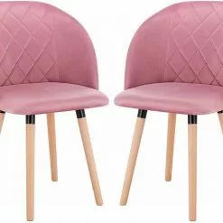 EUGAD Esszimmerstuhl, 2er-Set Esszimmerstuhl Küchenstuhl Samt Massivholz Rosa Cremeweiß