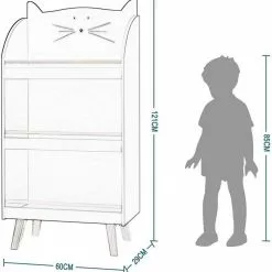 EUGAD Bücherregal, Kinderregal im Kinderzimmer, Spielzeugregal mit 3 Regalen, solides Aufbewahrungsregal in Katzenform aus MDF und Kiefernholz, 60x29x121,5 cm, Weiß -Eugad Möbel Einkaufen ec38241d 2e93 507b 954e b765d9fcac87