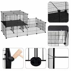 EUGAD Freigehege, Freigehege Kaninchen mit Stauraum Hasen Meerschweinchen Welpenauslauf Laufgitter mit Tür&Treppe DIY Schwarz 30 Platten (35x35cm/Platte) 105 x 70 x 70 cm -Eugad Möbel Einkaufen ed004578 1bc8 5370 9764 3b2872c6fd77
