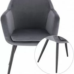EUGAD Polsterstuhl (1 Stück), Küchenstuhl Samt Stuhl Sessel mit Armlehne, Metallbeine, für Esszimmer Wohnzimmer, Schwarz Dunkelgrau -Eugad Möbel Einkaufen ed45a56d c830 53a3 856c 54de984c811c