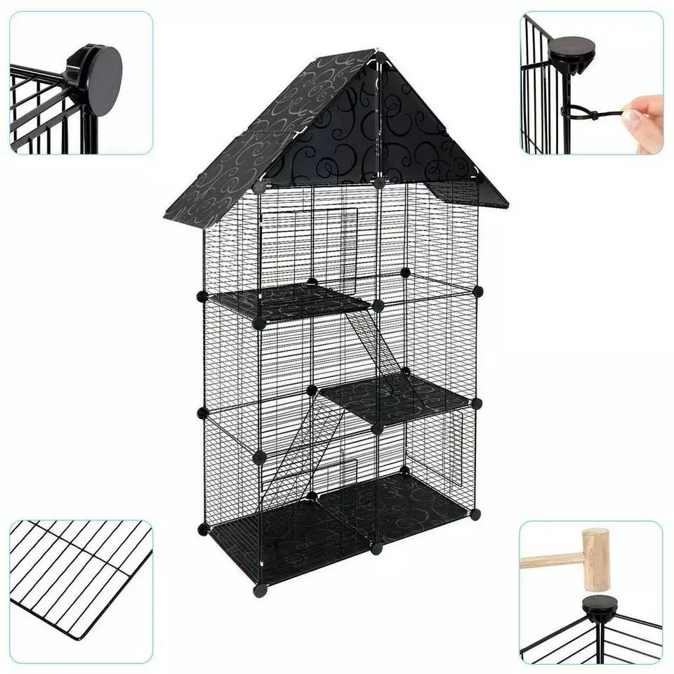 EUGAD Freigehege, Kleintierkäfig Katzenkäfig Schwarz 75x39x145cm 6 EUGAD Freigehege, Kleintierkäfig Katzenkäfig Schwarz 75x39x145cm – Bild 6