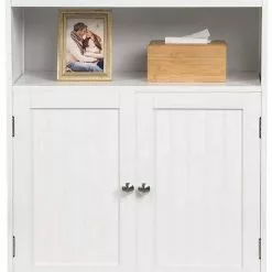 EUGAD Badkommode, Badschrank Beistellschrank, mit Doppeltür, 3 Fächern, MDF, Weiß