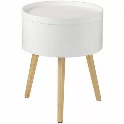 EUGAD Nachttisch, Beistelltisch mit Stauraum Nachtkommode Nachtschrank Holzbeine MDF 38x38x48,5cm Weiß