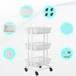 EUGAD Beistellwagen »0030CC«, Rollwagen Küchewagen 3 Gitterkörbe, Rolle mit Bremse 40x76x30 cm Weiß -Eugad Möbel Einkaufen f1e9815a 44f4 5c98 aafd 82ebd7ca3dd0
