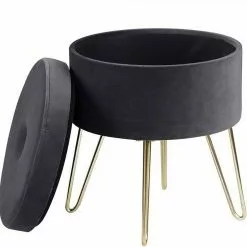 EUGAD Sitzhocker, Samthocker mit Stauraum, rund, mit stabilen goldenen Metallfüßen, Türkis Dunkelgrau, Dunkelgrün, Hellgrau, Rosa, Türkis -Eugad Möbel Einkaufen f2f518a0 adc7 5238 8442 d22055439af0